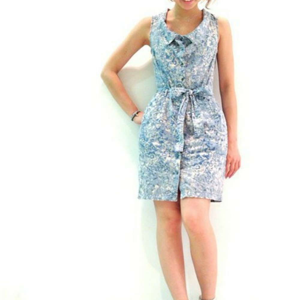 DIESEL Jean tie up dress vest DENIM FLORAL DE-LEDA DRESS BUTTON DOWN  XXS